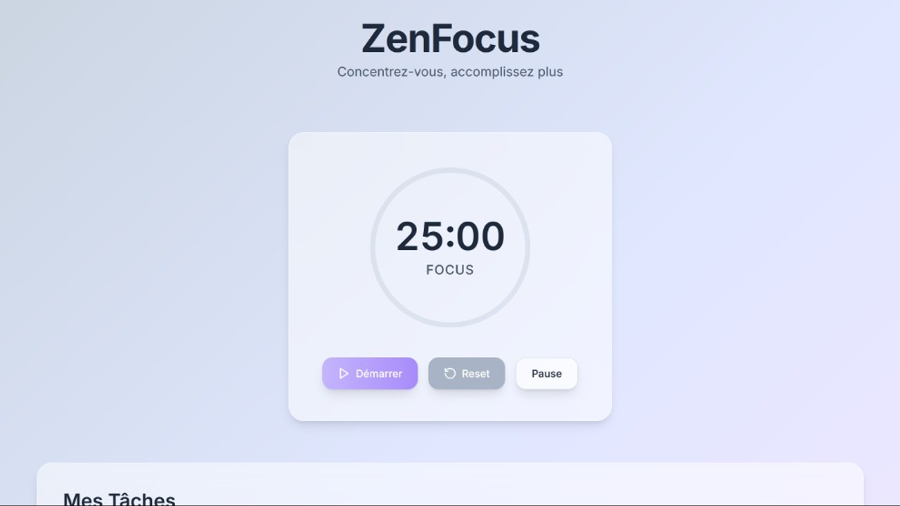 Capture d'écran du projet ZenFocus